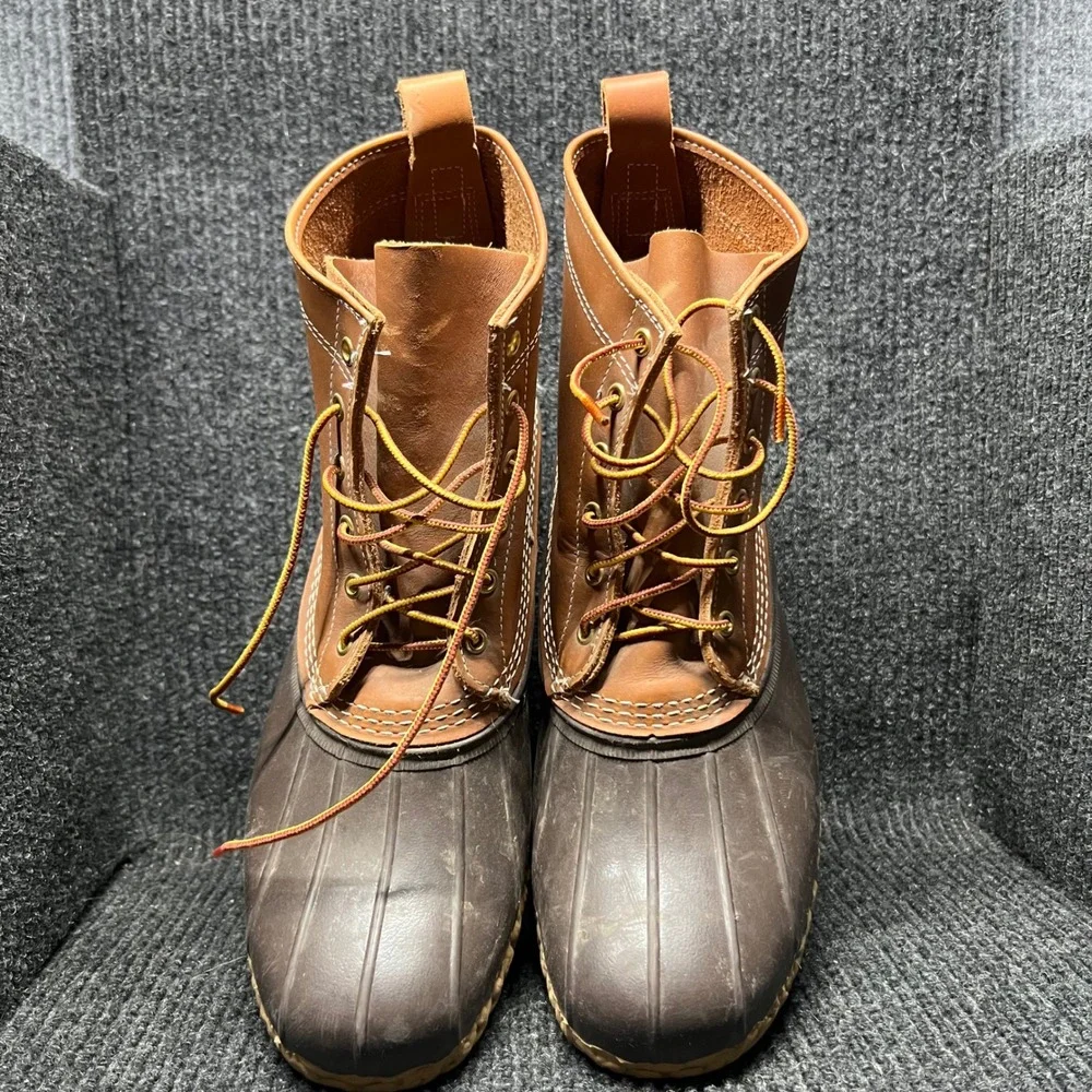 LL Bean Duck Boots Mens 11 W Brown 8 Inch Waterproof Leather‎ Hunting Rain 60009